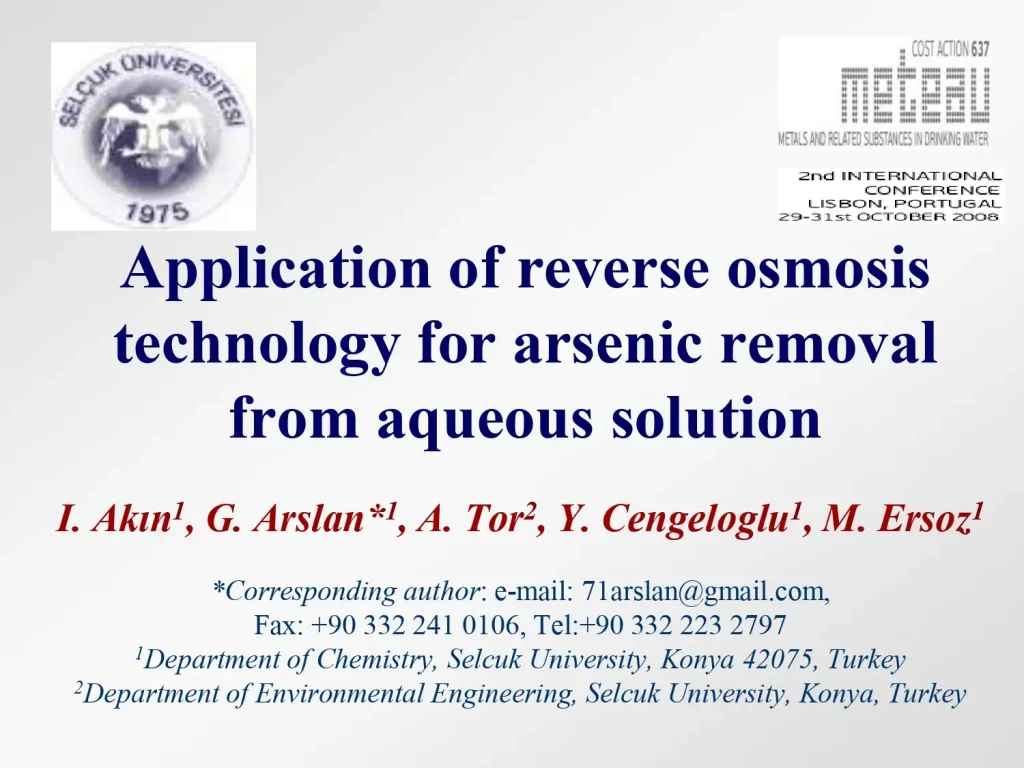 Application of Reverse Osmosis Technology for Arsenic Removal from Aqueous Solution