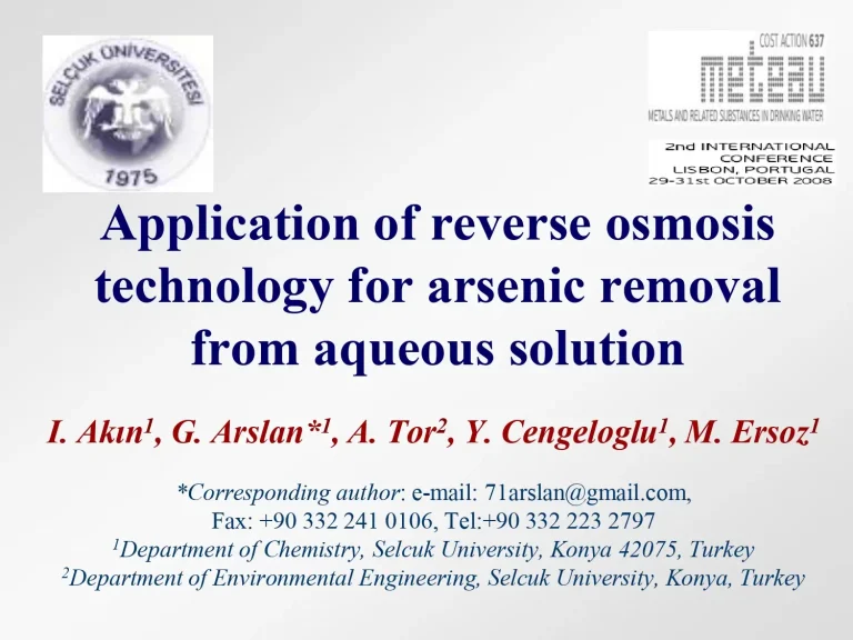 Application of Reverse Osmosis Technology for Arsenic Removal from Aqueous Solution