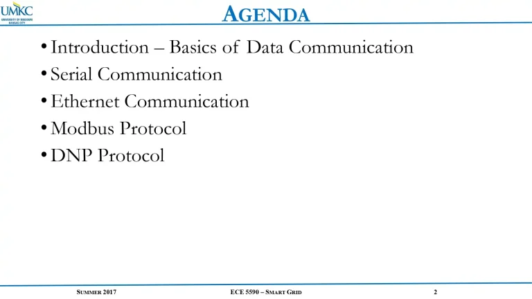 Basics of Data Communication Serial Communication Ethernet Communication Modbus Protocol DNP Protocol