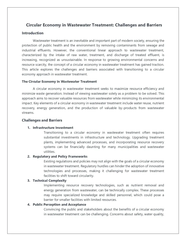 Circular Economy in Wastewater Treatment
