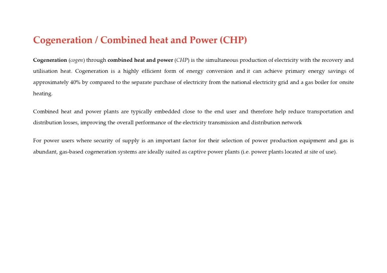 Cogeneration Combined heat and Power (CHP)