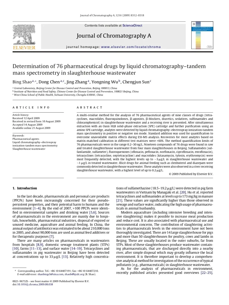 Determination Of 76 Pharmaceutical Drugs By Liquid Chromatography–Tandem Mass Spectrometry In Slaughterhouse Wastewater