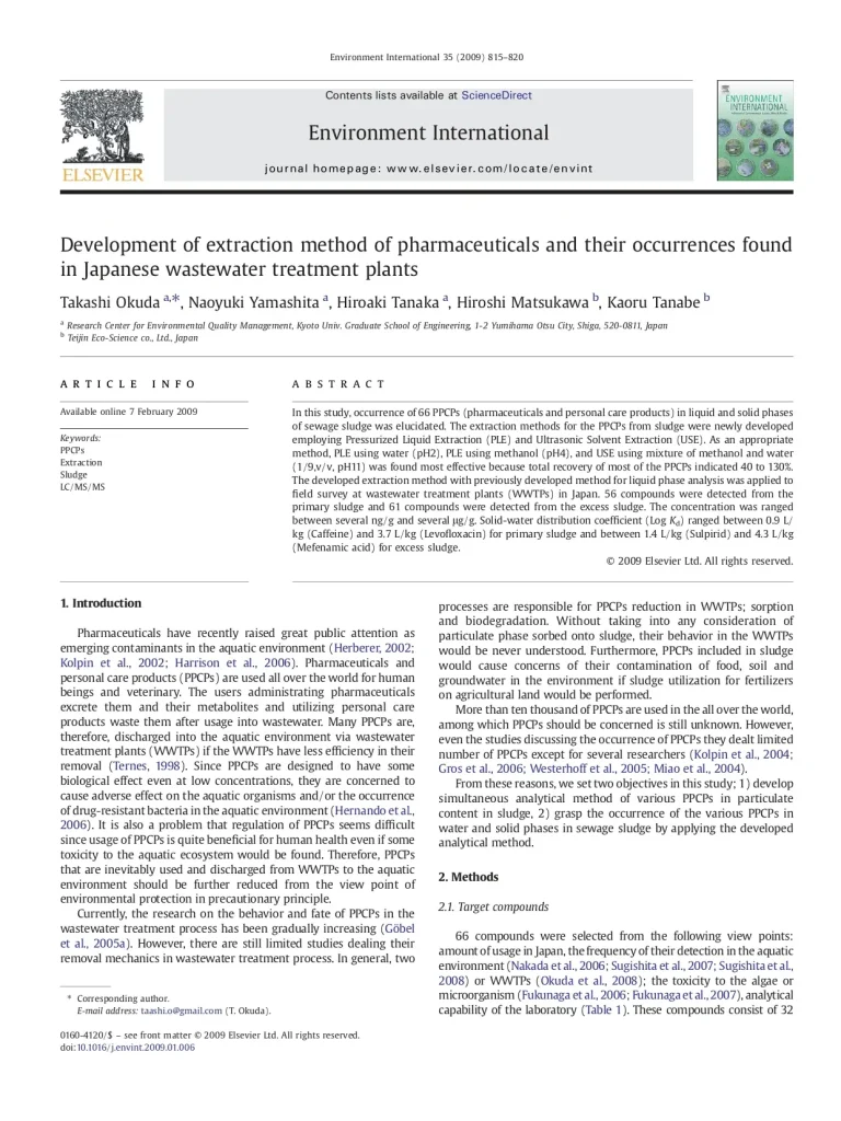 Development Of Extraction Method Of Pharmaceuticals And Their Occurrences Found In Japanese Wastewater Treatment Plants