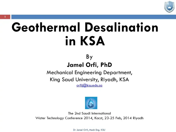 Geothermal Desalination in KSA