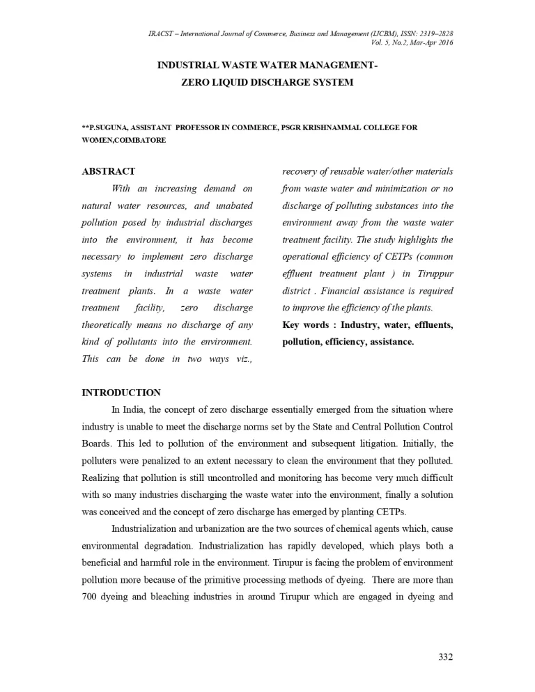 Industrial Waste Water Management-Zero Liquid Discharge System