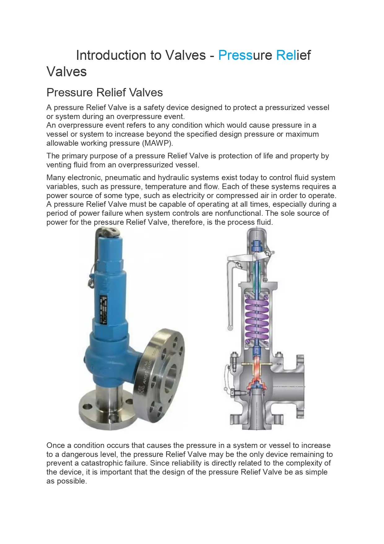 Introduction to Valves - Pressure Relief