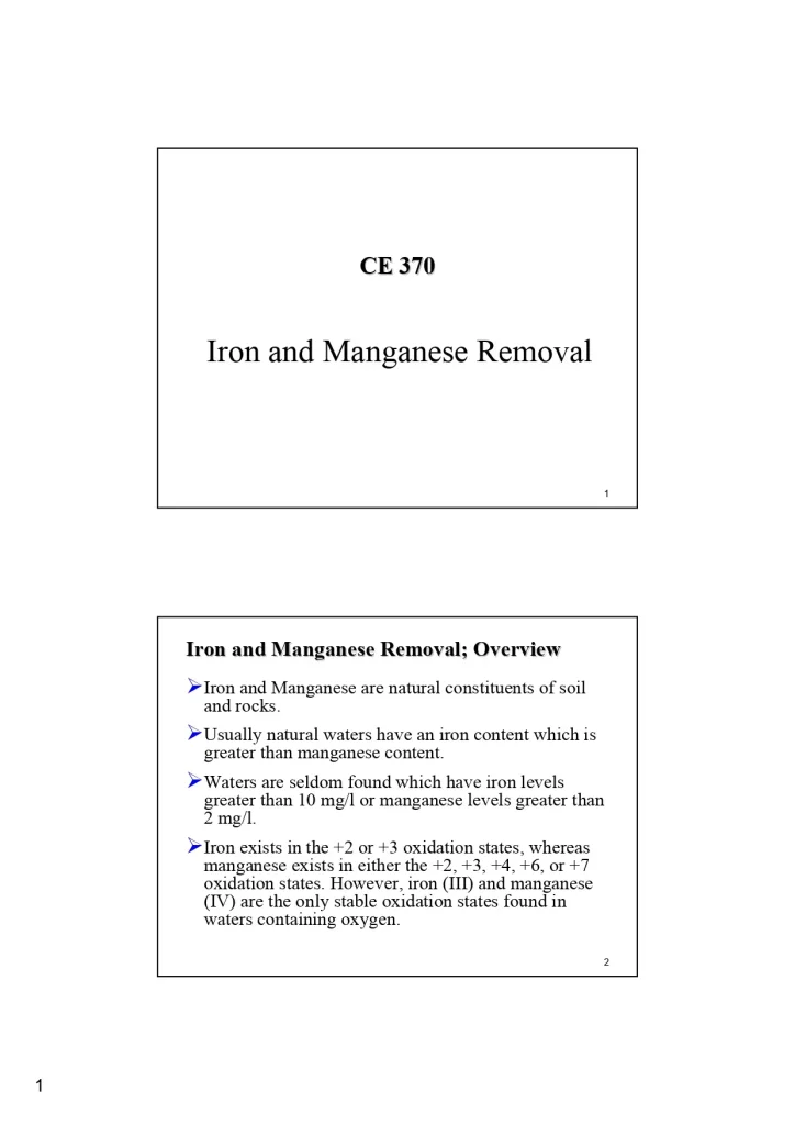 Iron and Manganese Removal