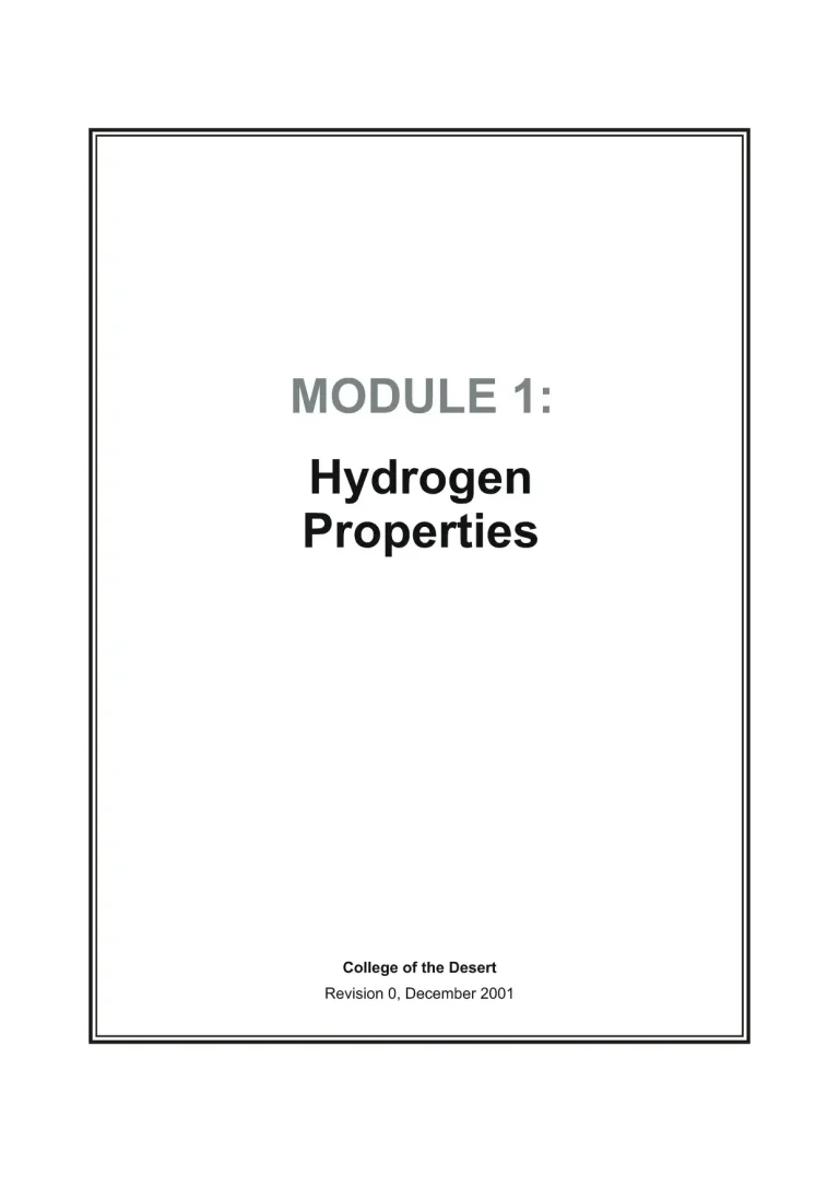 Module 1 Hydrogen Properties