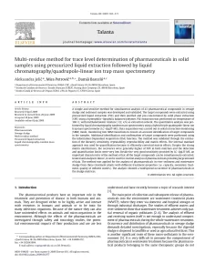 Multi-Residue Method For Trace Level Determination Of Pharmaceuticals In Solid Samples Using Pressurized Liquid Extraction Followed By Liquid Chromatography/Quadrupole-Linear Ion Trap Mass Spectrometry