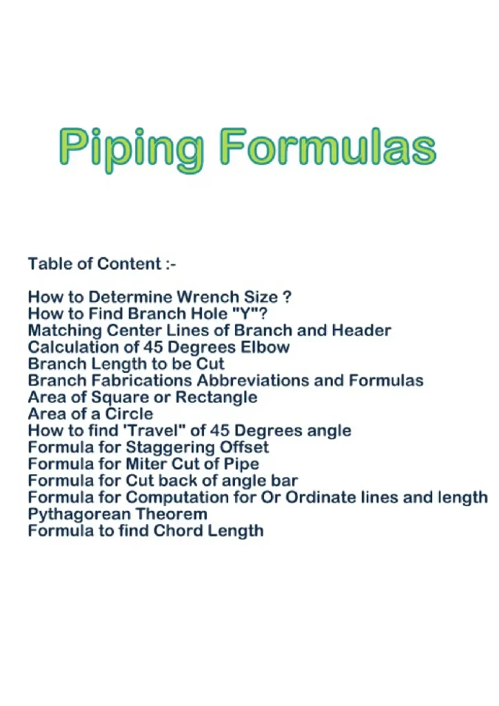 Piping Formulas
