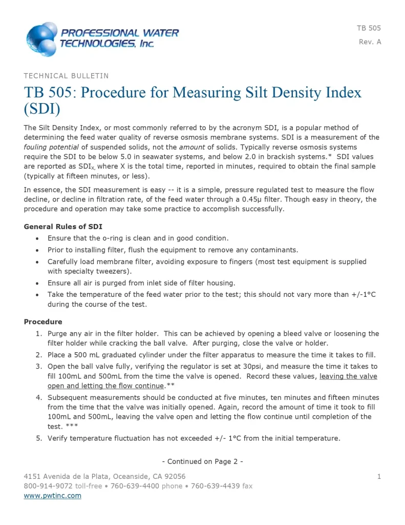 Procedure for Measuring Silt Density Index (SDI)