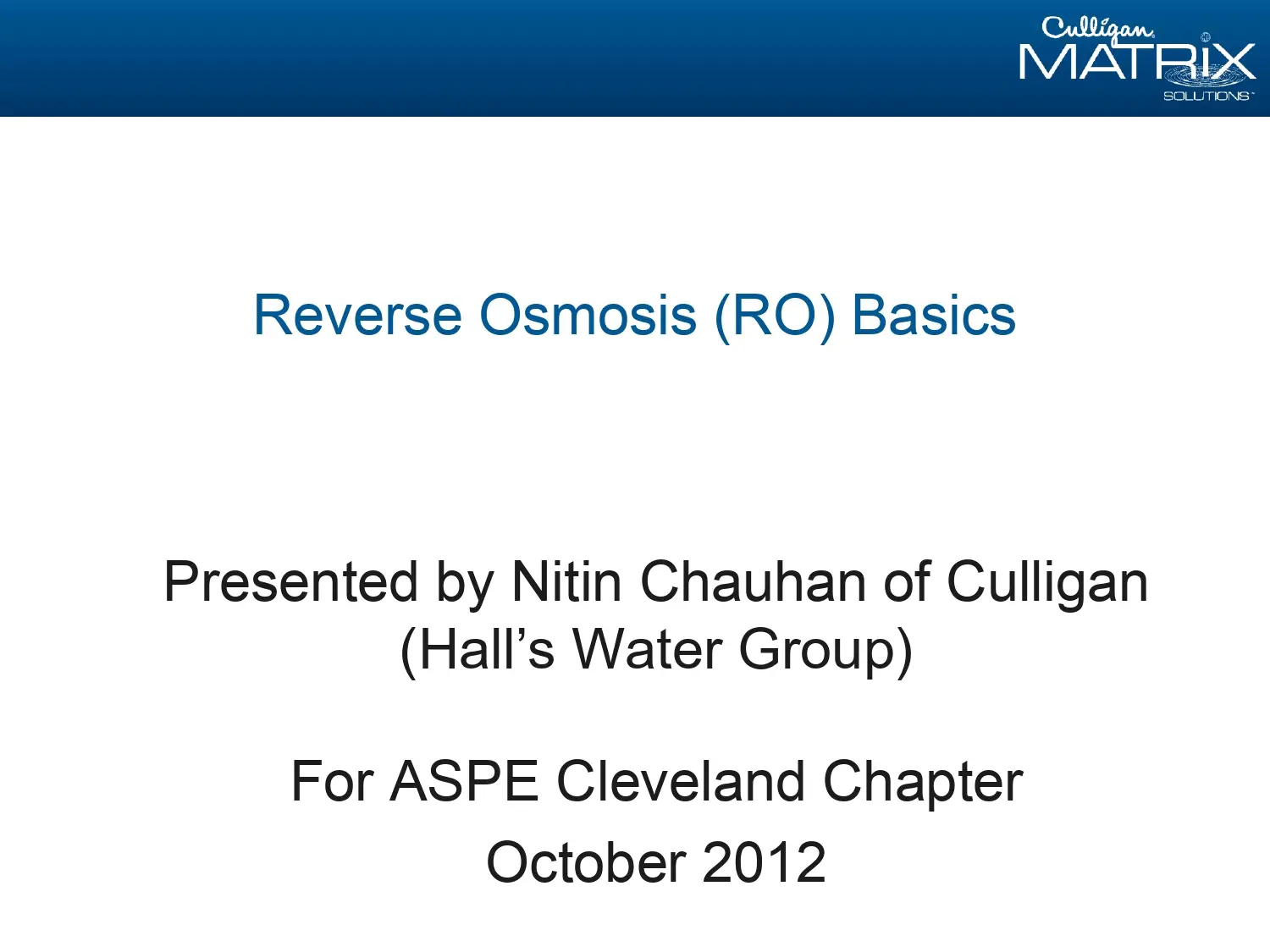 Reverse Osmosis (RO) Basics