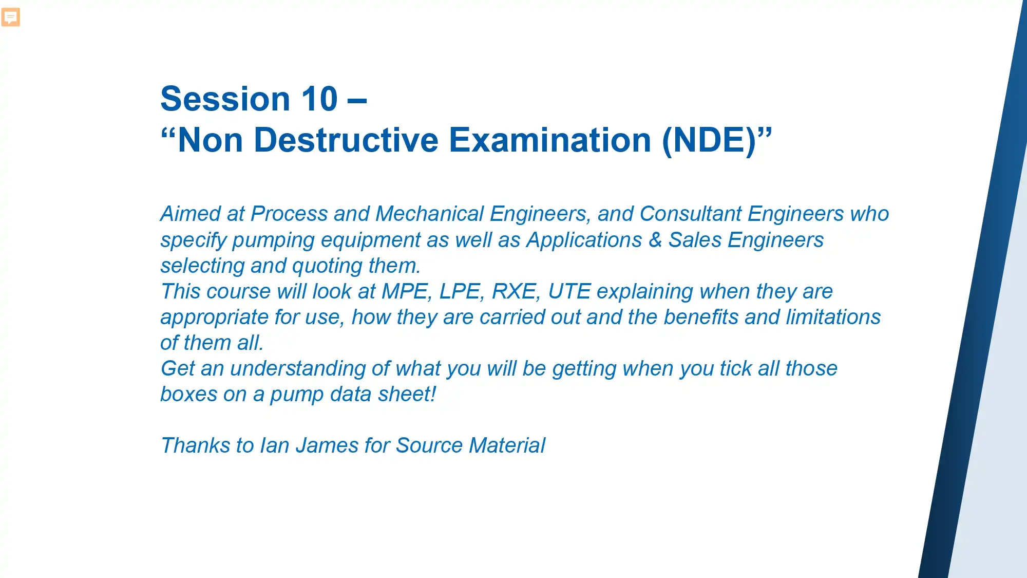 Session 10 – “Non Destructive Examination (NDE)”