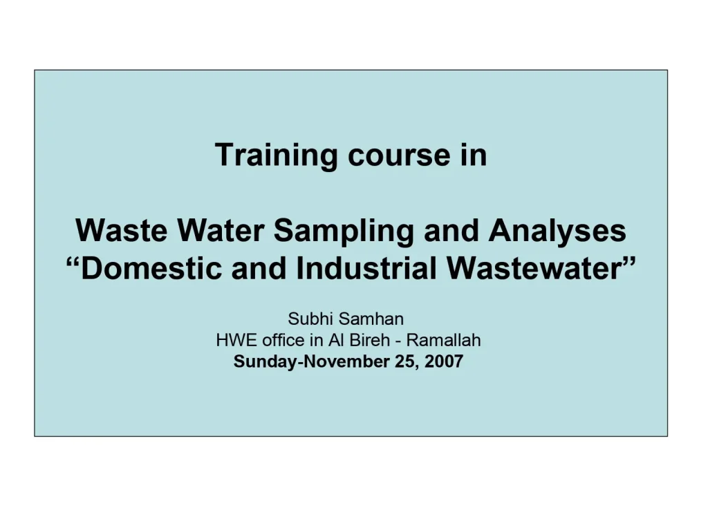 Training Course In Waste Water Sampling And Analyses “Domestic And Industrial Wastewater