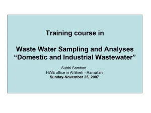 Training Course In Waste Water Sampling And Analyses “Domestic And Industrial Wastewater