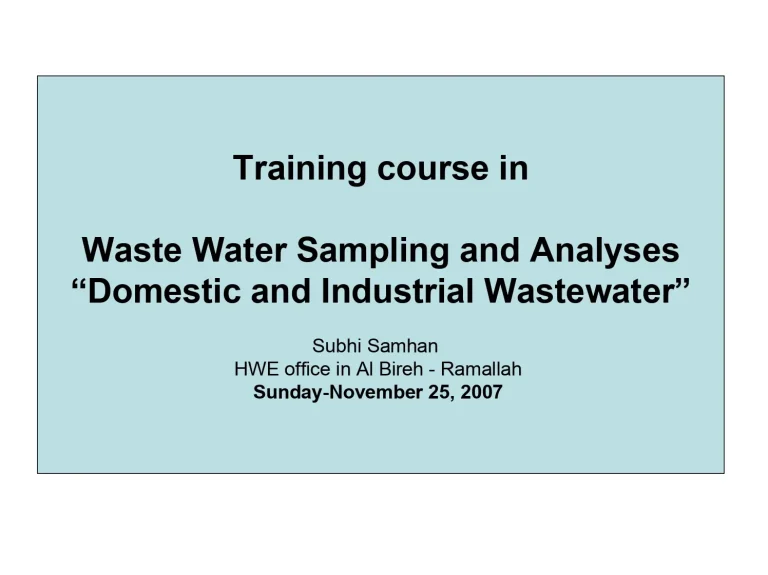 Training Course In Waste Water Sampling And Analyses “Domestic And Industrial Wastewater