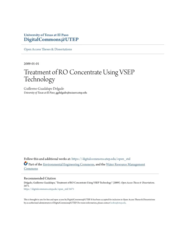 Treatment of RO Concentrate Using VSEP Technology