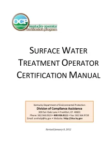 Surface Water Treatment Operator Certification Manual