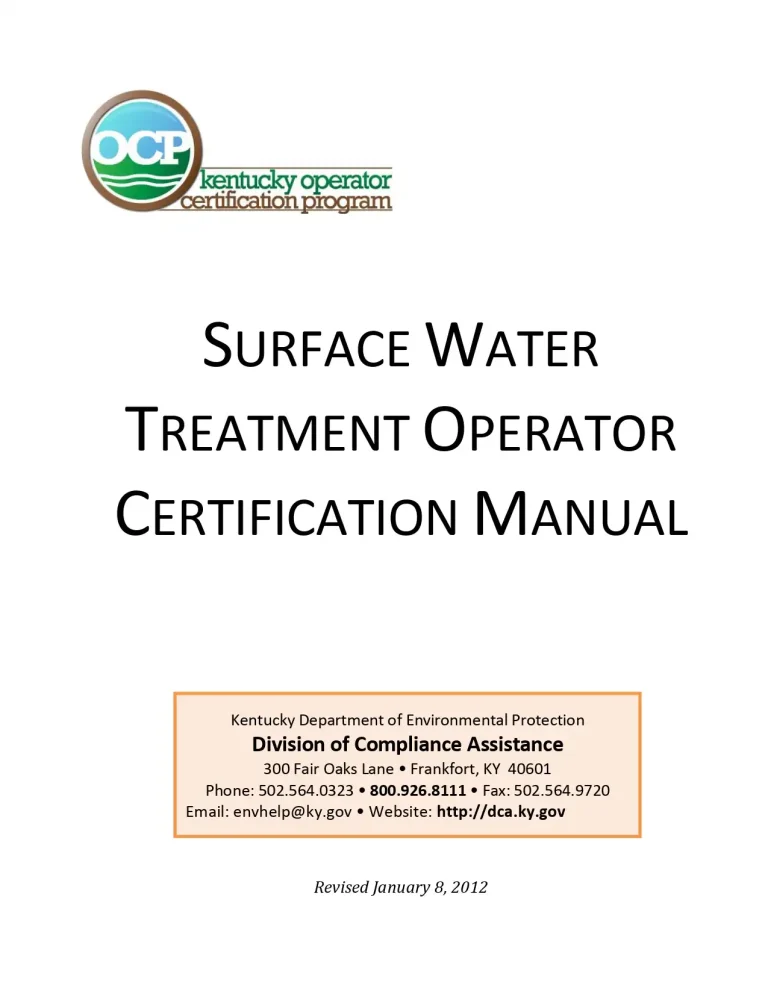 Surface Water Treatment Operator Certification Manual