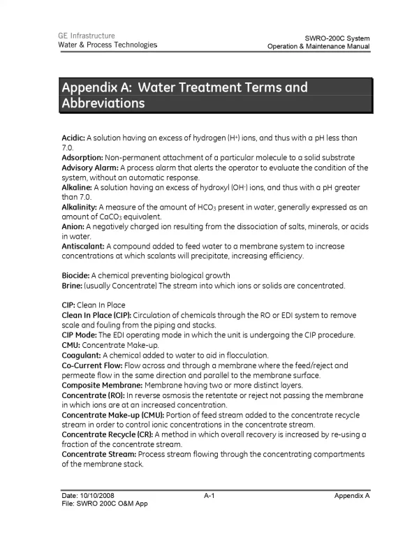 Appendix A: Water Treatment Terms and Abbreviations