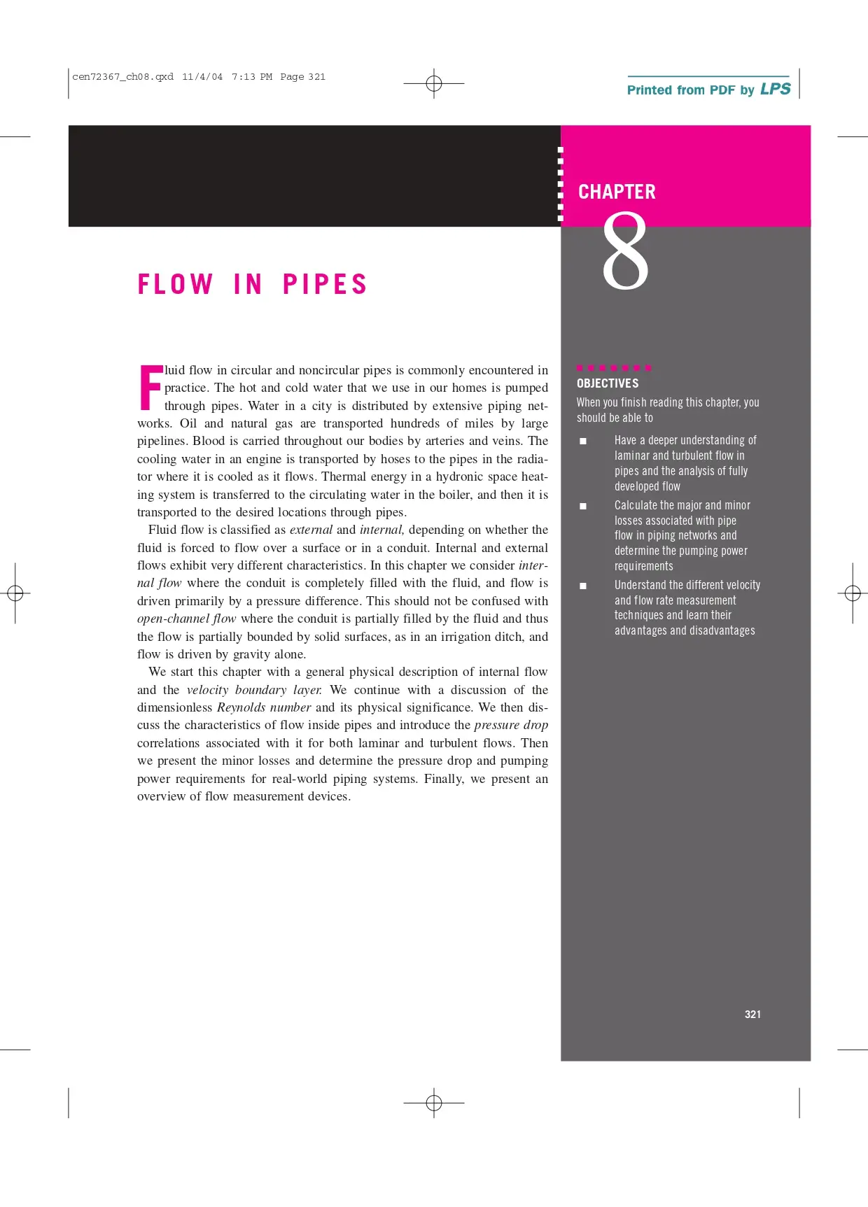 Chapter 8: Flow In Pipes