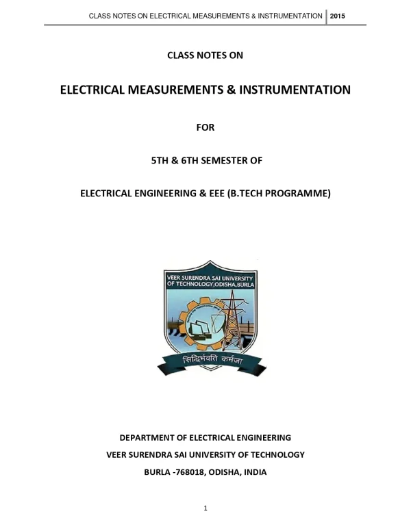Class Notes On Electrical Measurements & Instrumentation