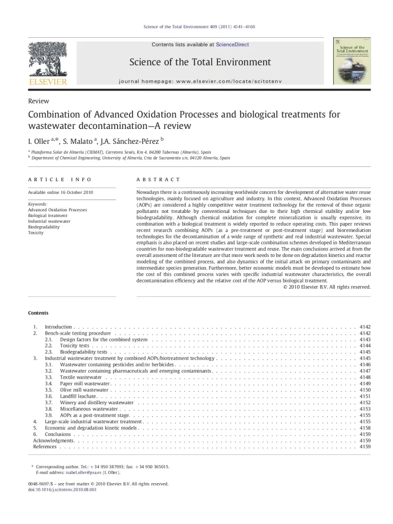 Combination Of Advanced Oxidation Processes And Biological Treatments For Wastewater Decontamination—A Review