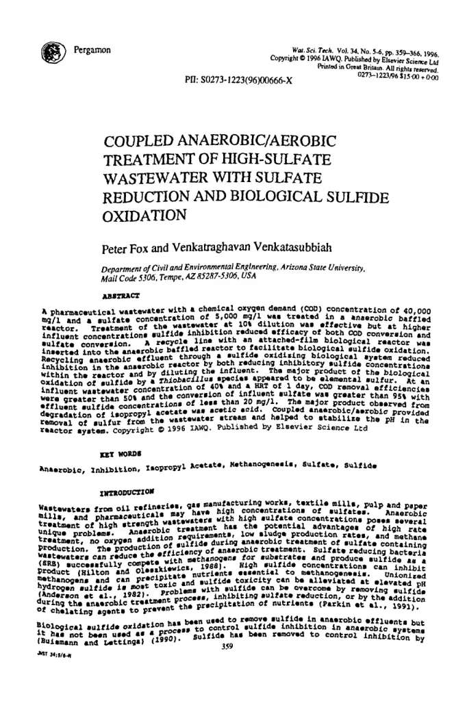 Coupled Anaerobic /Aerobic Treatment Of High-Sulfate Wastewater With Sulfate Reduction And Biological Sulfide Oxidation