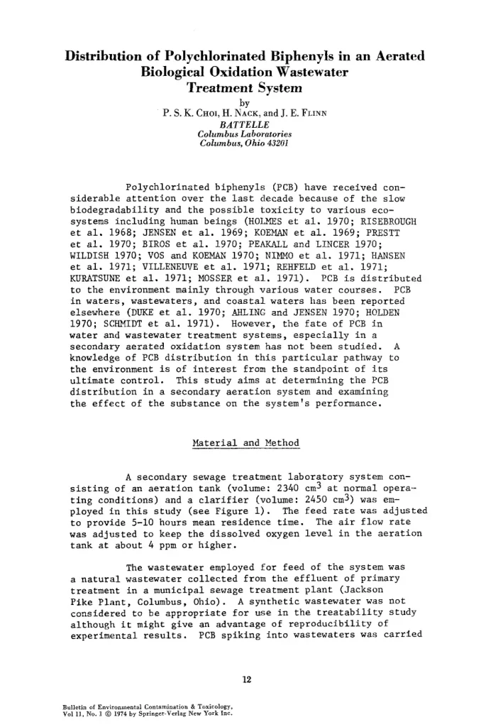 Distribution Of Polychlorinated Biphenyls In An Aerated Biological Oxidation Wastewater Treatment System