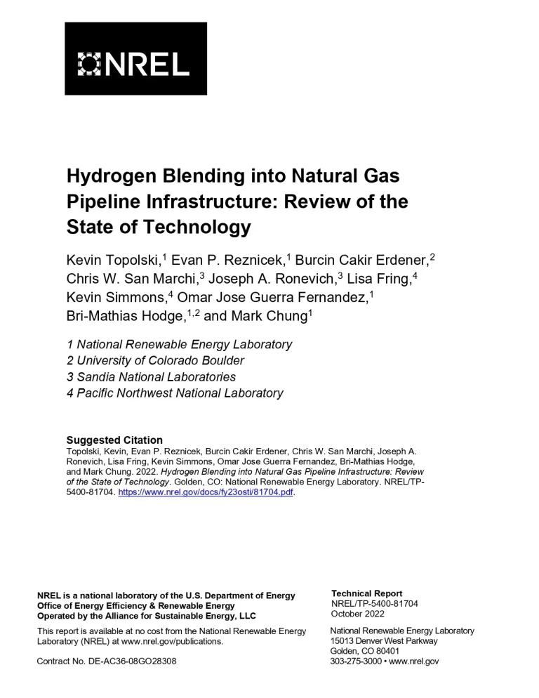 Hydrogen Blending Into Natural Gas Pipeline Infrastructure: Review Of The State Of Technology