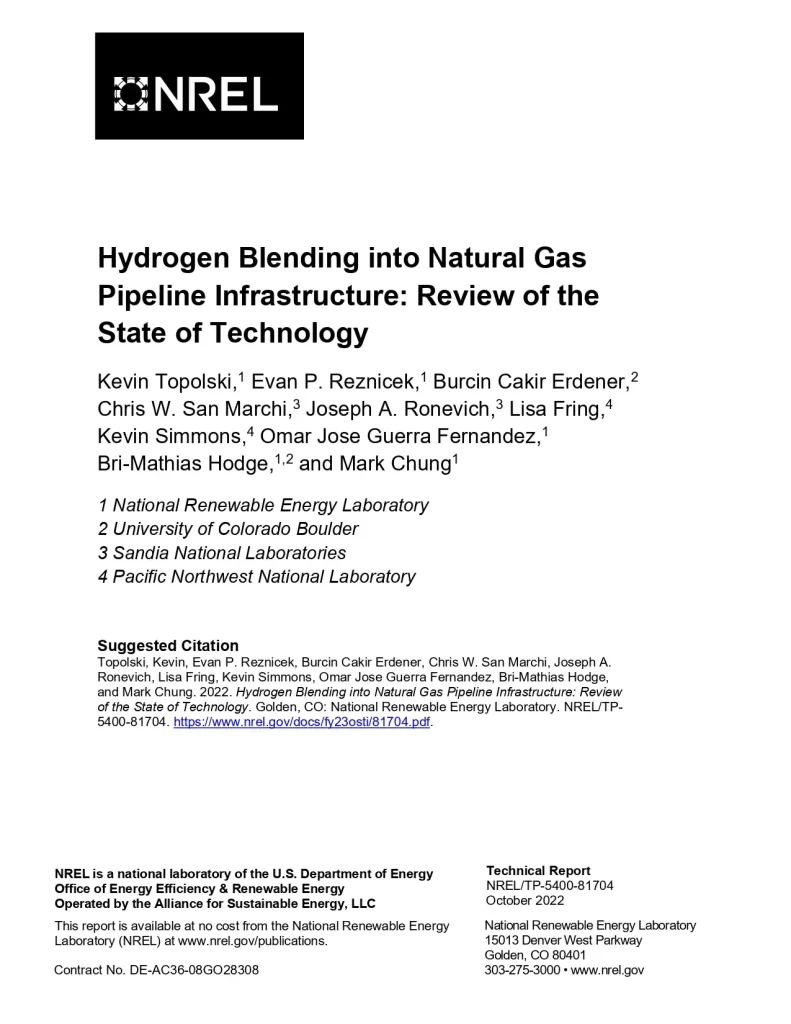 Hydrogen Blending Into Natural Gas Pipeline Infrastructure: Review Of The State Of Technology