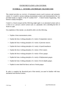 Instrumentation And Control Tutorial 2 – Sensors And Primary Transducers