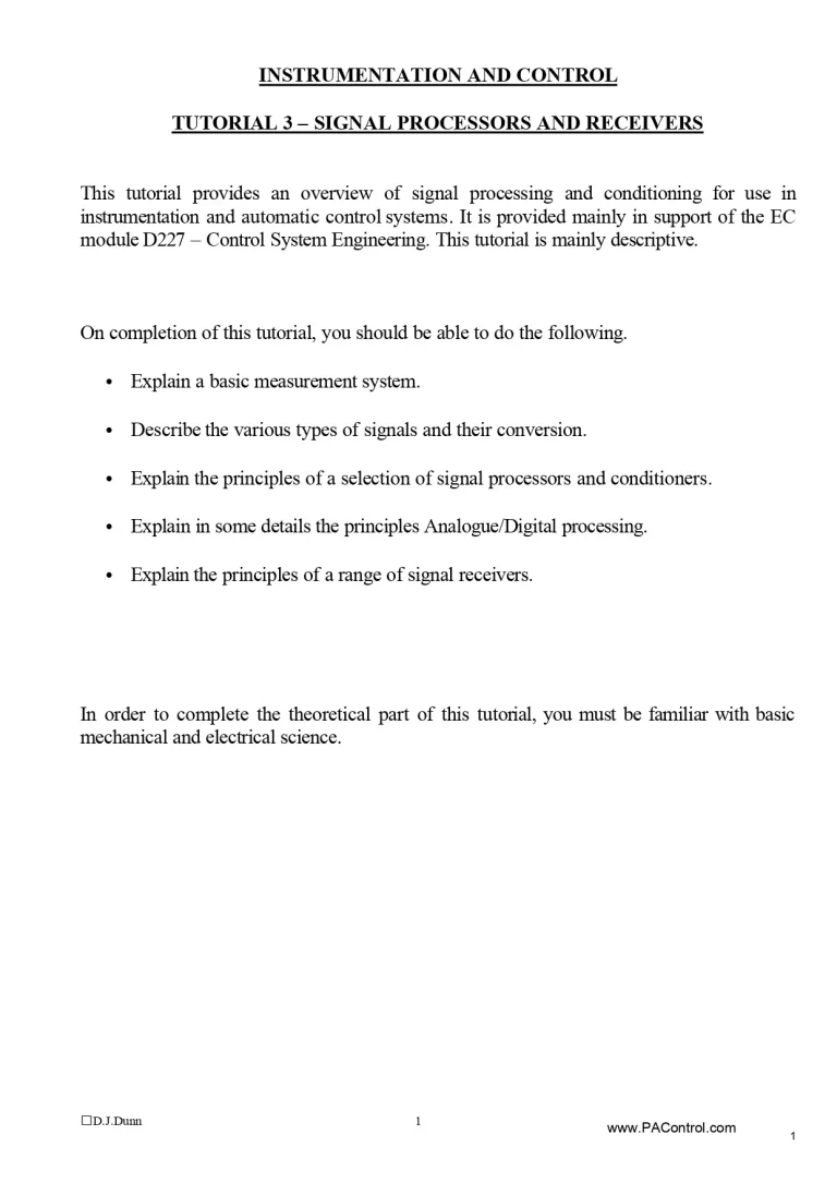 Instrumentation And Control Tutorial 3 – Signal Processors And Receivers