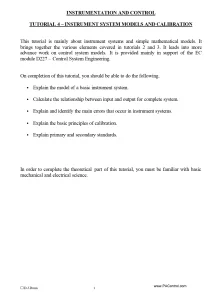 Instrumentation And Control Tutorial 4 – Instrument System Models And Calibration