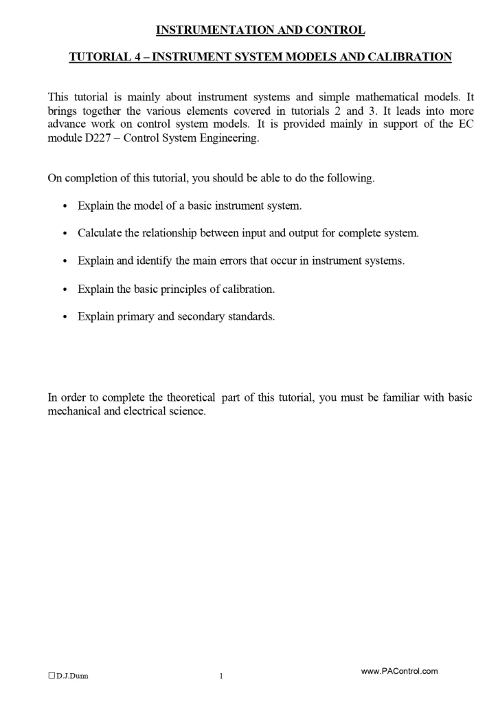 Instrumentation And Control Tutorial 4 – Instrument System Models And Calibration
