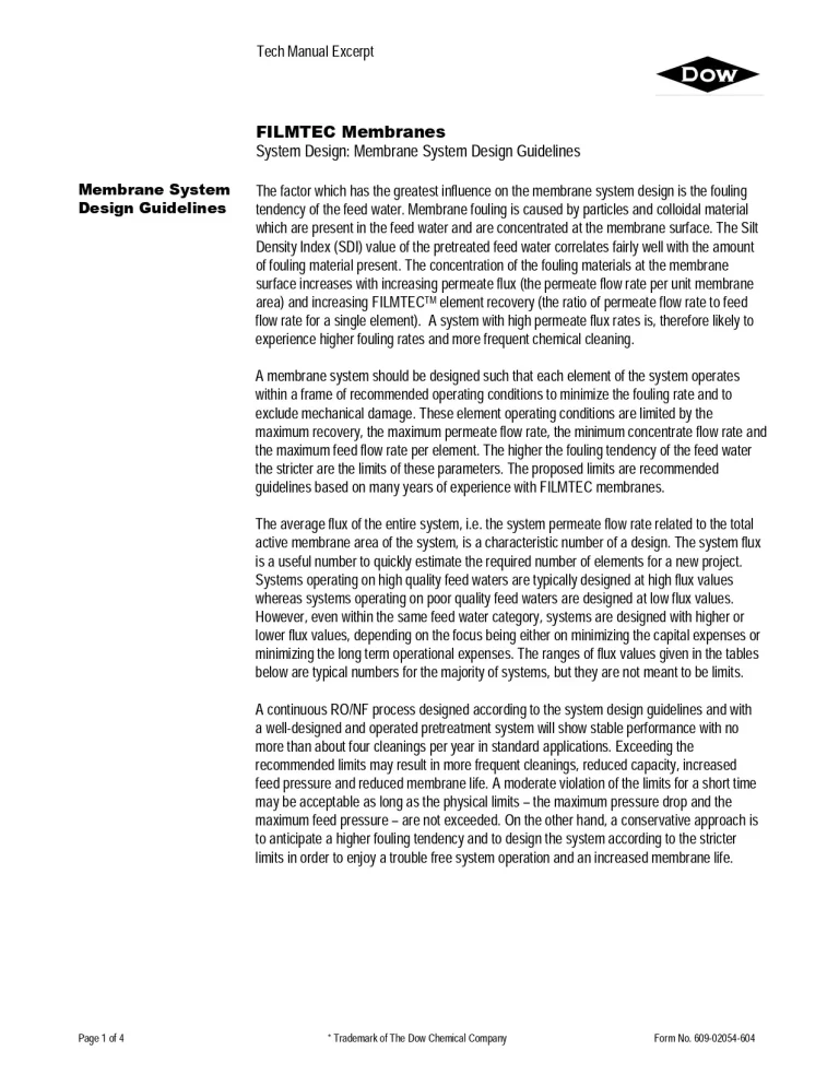 Filmtec Membranes System Design: Membrane System Design Guideline