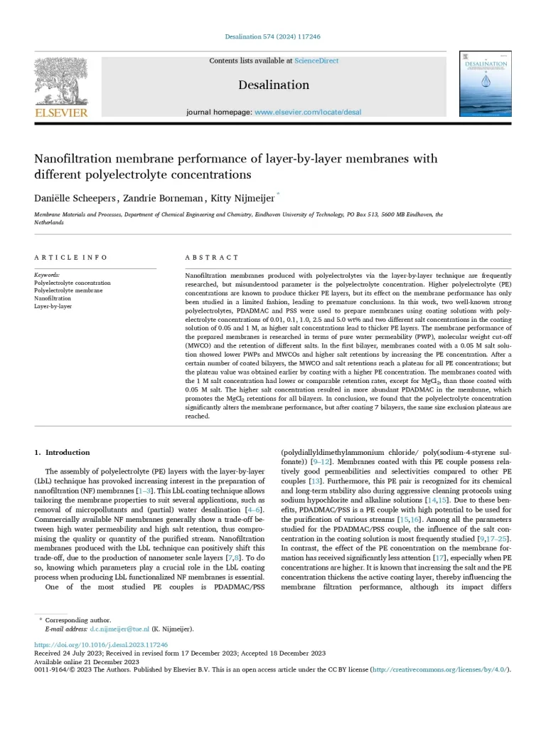Nanofiltration Membrane Performance Of Layer-By-Layer Membranes With Different Polyelectrolyte Concentrations