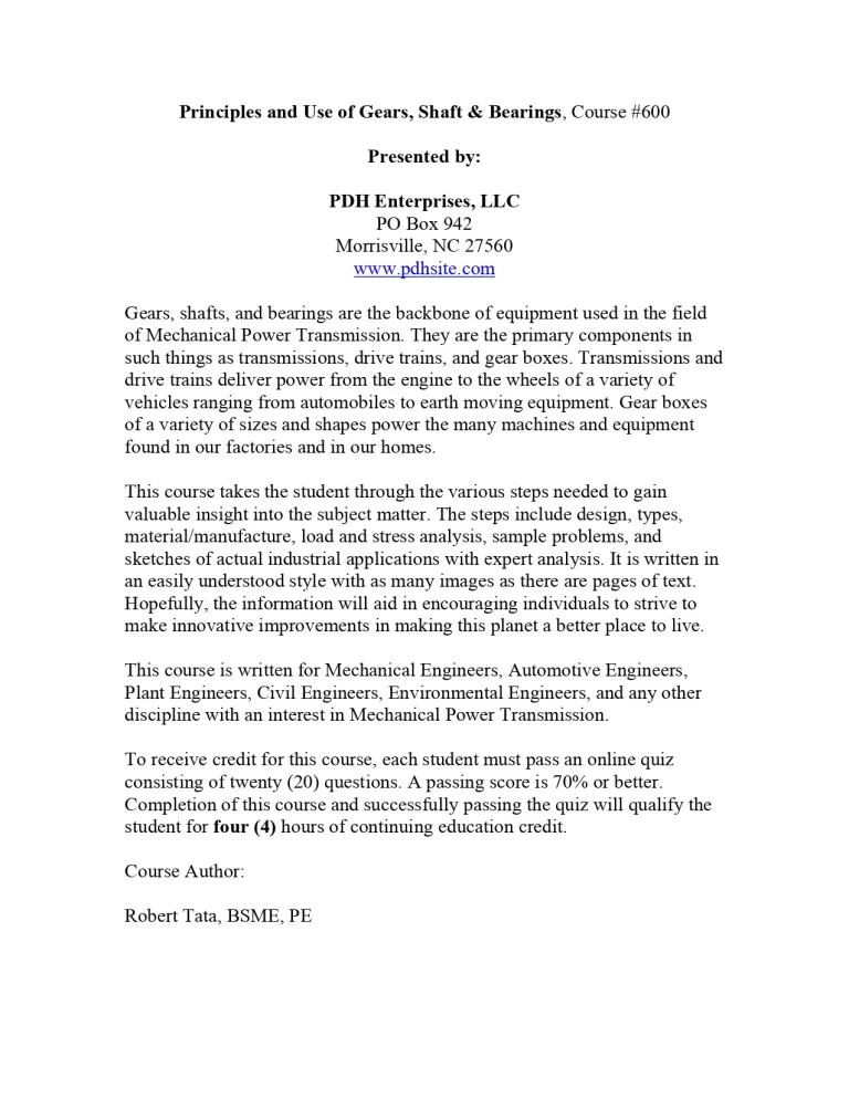 Principles and Use of Gears, Shaft & Bearings,