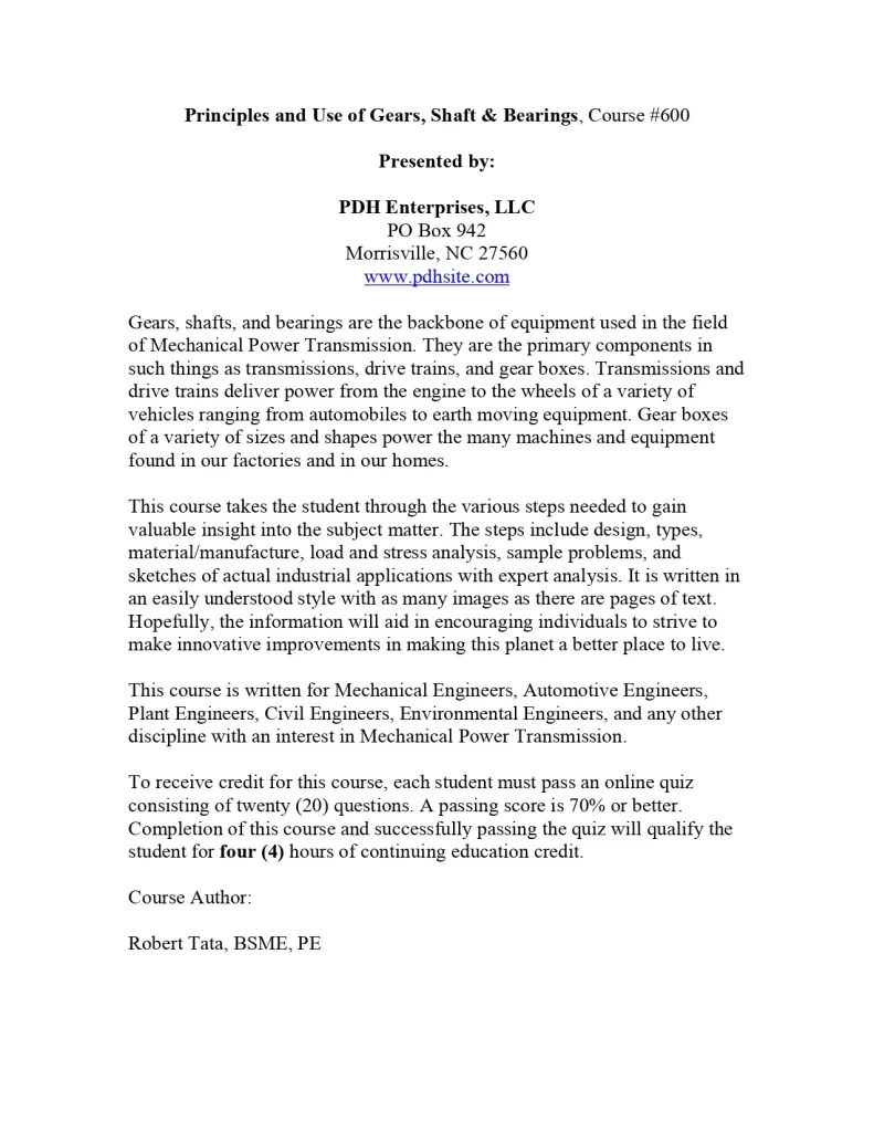 Principles and Use of Gears, Shaft & Bearings,