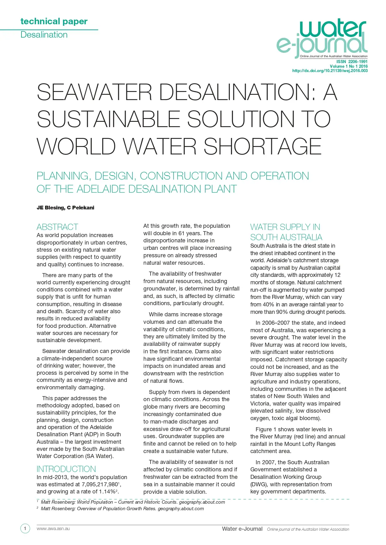 Seawater Desalination: A Sustainable Solution To World Water Shortage