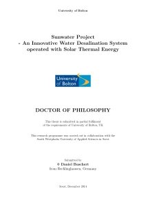 Sunwater Project - An Innovative Water Desalination System Operated With Solar Thermal Energy