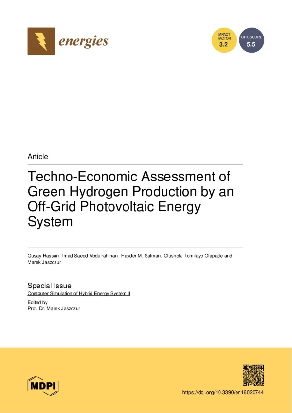 Techno-Economic Assessment Of Green Hydrogen Production By An Off-Grid Photovoltaic Energy System