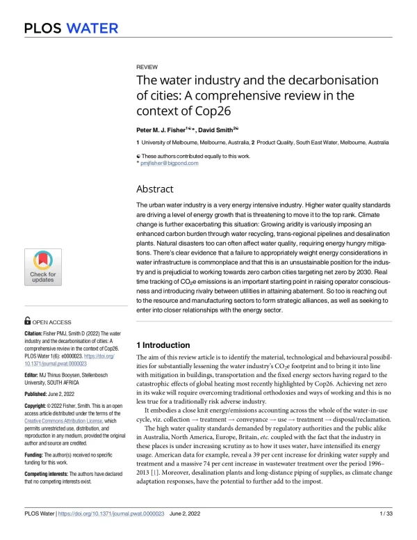 The Water Industry And The Decarbonisation Of Cities: A Comprehensive Review In The Context Of Cop26
