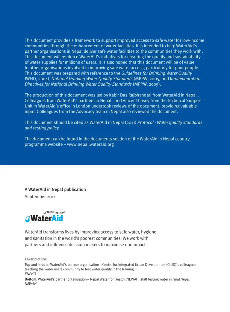 Water Quality Standards and Testing Policy