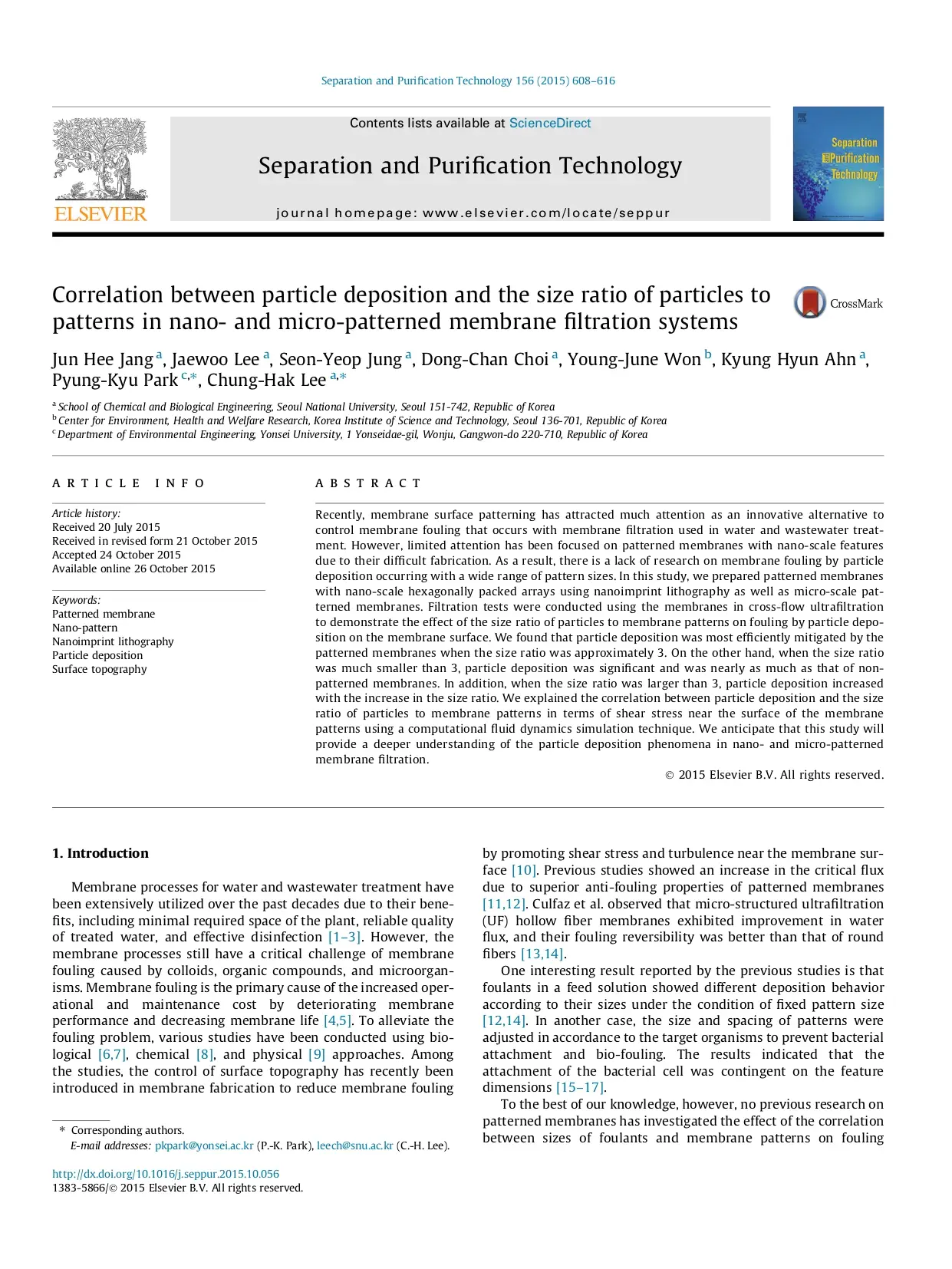 Correlation Between Particle Deposition And The Size Ratio Of Particles To Patterns In Nano- And Micro-Patterned Membrane Filtration Systems