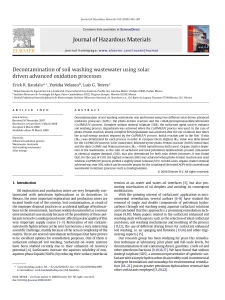 Decontamination Of Soil Washing Wastewater Using Solar Driven Advanced Oxidation Processes