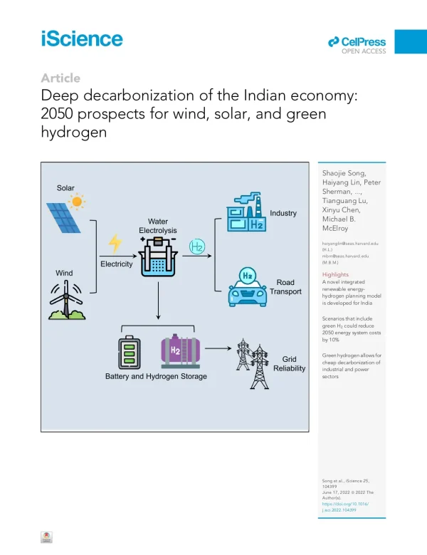 Deep Decarbonization Of The Indian Economy: 2050 Prospects For Wind, Solar, And Green Hydrogen