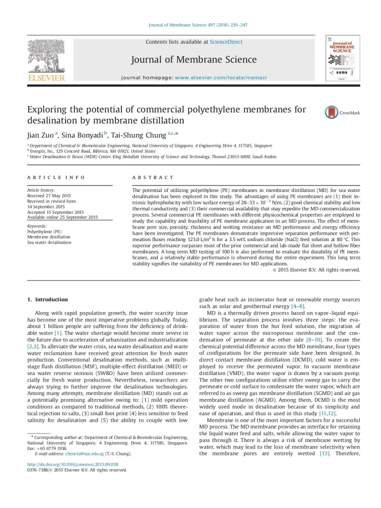 Exploring The Potential Of Commercial Polyethylene Membranes For Desalination By Membrane Distillation