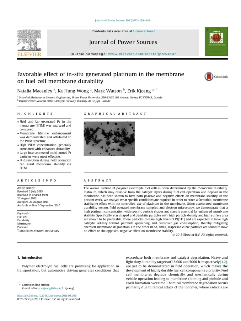 Favorable Effect Of In-Situ Generated Platinum In The Membrane On Fuel Cell Membrane Durability