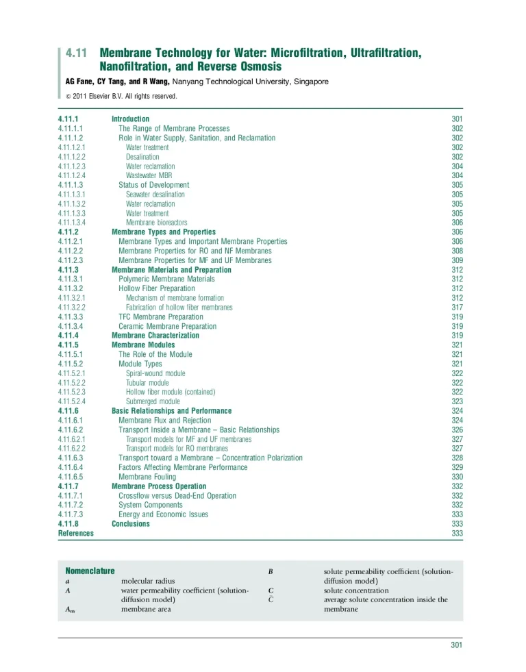 Membrane Technology For Water: Microfiltration, Ultrafiltration, Nanofiltration, And Reverse Osmosis
